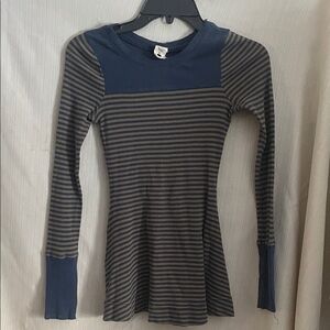 Free People Navy and Gray Striped Top